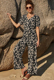 Printed Tie-Waist Surplice Jumpsuit