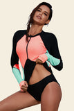 Zip Up Neckline Color Block Rashguard Top