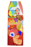 Mixed Print Accordion Pleated Midi Skirt