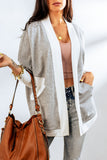 Contrast Open Front Cardigan with Pockets