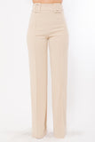 High Waist Pants With Self Fabric Buckle Detail On The Waist