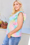 Plus Size Round Neck Ruffle Sleeve Front Pocket Tie Dye Knit Top