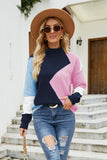 Color Block Mock Neck Ribbed Trim Sweater