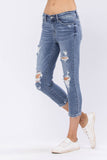 Judy Blue Wren Full Size Distressed Mid-Rise Denim Capri