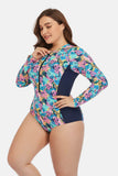 Plus Size Floral Zip Up One-Piece Swimsuit