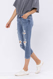 Judy Blue Wren Full Size Distressed Mid-Rise Denim Capri