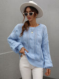 Cable-Knit Openwork Round Neck Sweater