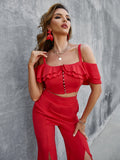 Ruffled Cropped Cami and Slit Pants Set