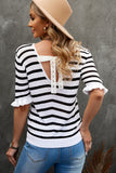 Striped Tie Back Flare Sleeve Knit Top