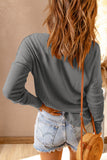 Half Button Waffle Knit Long Sleeve Top