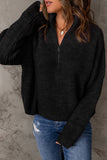 Half Zip Rib-Knit Dropped Shoulder Sweater