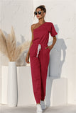 One Shoulder Knot Waist Jumpsuit