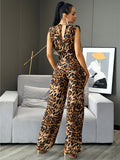 Leopard Print Wide Leg Jumpsuit