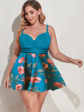 Plus Size Two-Tone Swim Dress and Bottoms Set