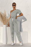 One Shoulder Knot Waist Jumpsuit