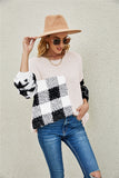 Fuzzy Mixed Print Pullover Sweater