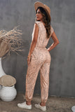 Animal Print Capped Sleeve Jogger Jumpsuit with Pockets