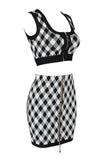 Gingham Zip Front Crop Top and Skirt Set