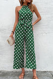 Polka Dot Grecian Wide Leg Jumpsuit