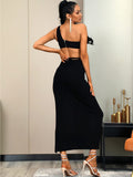 One-Shoulder Cropped Top and Split Skirt Set