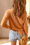 Half Button Waffle Knit Long Sleeve Top