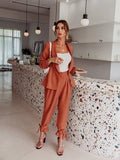 One-Button Blazer and Ankle-Tie Pants Set