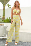 Printed Bow Detail Tube Top and Pants Set