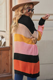 Waffle Knit Striped Open Front Cardigan