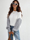 Two-Tone Rib-Knit Dropped Shoulder Sweater