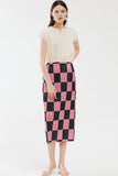 Checkerboard Accordion Pleated Midi Skirt