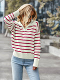 Striped Ribbed Trim Collared Knit Sweater