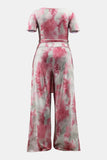 Plus Size Printed Crisscross Tie Front Top and Pants Set