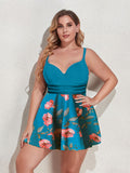 Plus Size Two-Tone Swim Dress and Bottoms Set