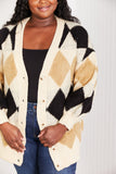 CY Fashion Know-It-All Full Size Argyle Longline Cardigan