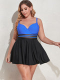 Plus Size Two-Tone Swim Dress and Bottoms Set