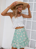 Floral Elastic Waist Frill Trim Mini Skirt