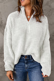 Half Zip Rib-Knit Dropped Shoulder Sweater