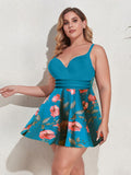 Plus Size Two-Tone Swim Dress and Bottoms Set